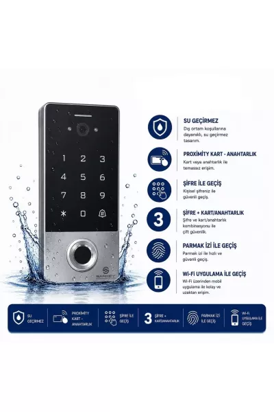 Sarkey SR-261 EM-W IP68 WiFi Tuya Video İnterkomlu Parmak İzi Şifreli Proximity Kart Okuyucu 125 KHz